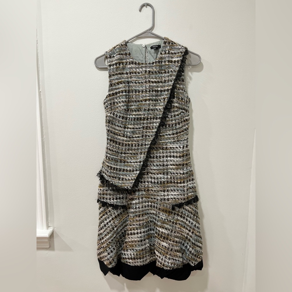 Raoul knee length sleeveless tweed grey, white and black